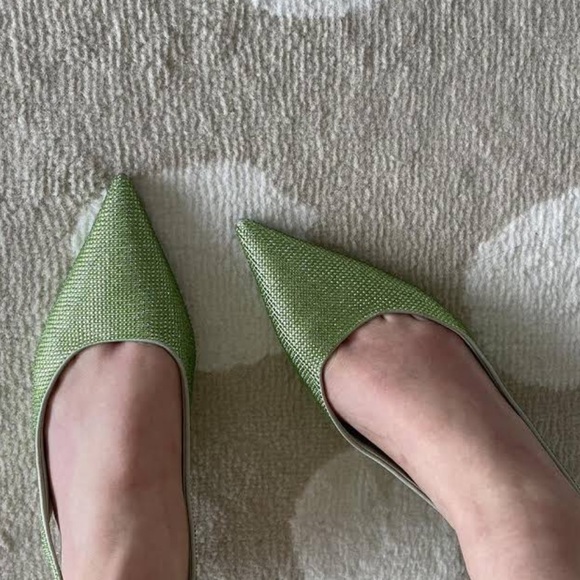 Apple green sparkly rhinestone Zara kitten heels - Picture 4 of 11